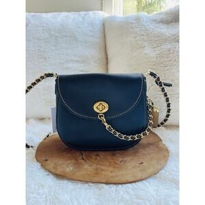 NWT COACH 1941 BLACK GLOVE-TANNED LEATHER TURNLOCK SADDLE CROSSBODY BAG $495